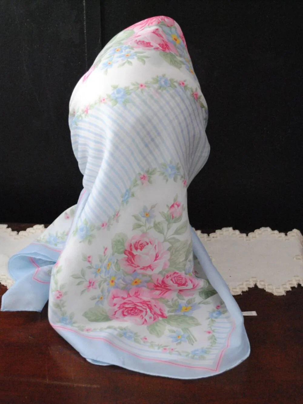 Large Vintage 1980s Avon Floral & Striped Scarf